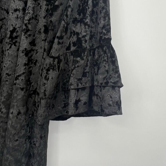 Crushed Velvet Black Mini Dress Womens 2XL Off The Shoulder Bell Sleeves - Picture 4 of 13